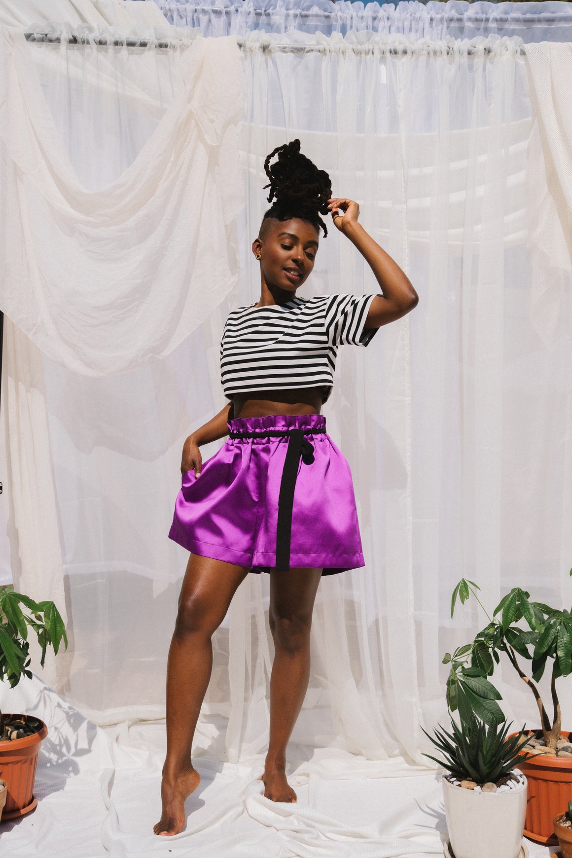 Twill Satin Shorts - Violet