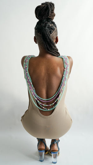 Beaded Plunging Back Dress