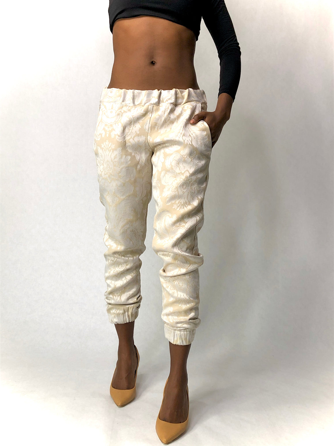 Cream Jacquard Jogger Pants